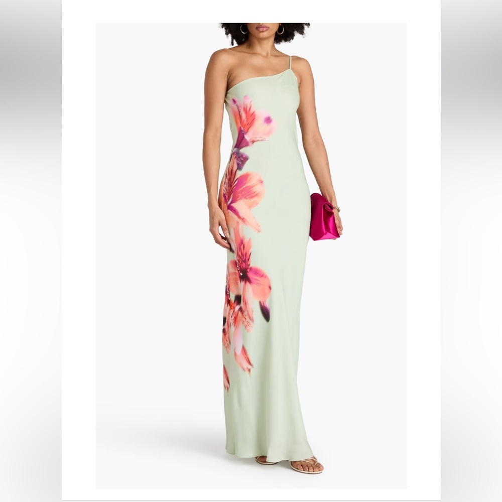 Derek Lam Jadeite Pastel Green Floral One-Shoulder Fitted Maxi Dress Women’s 8